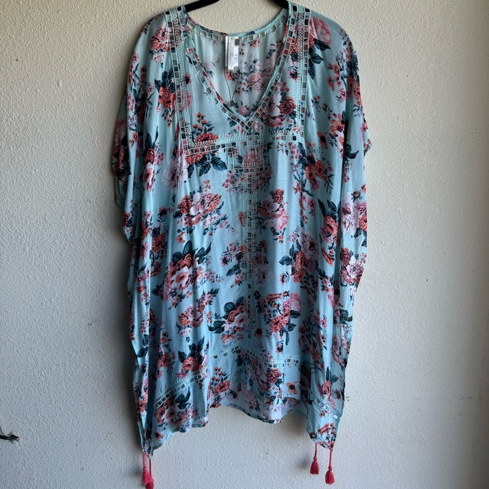 Seafolly Floral Swim Coverup - Blue and Pink